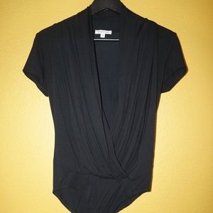 Black Cap Sleeve Draped Bodysuit
